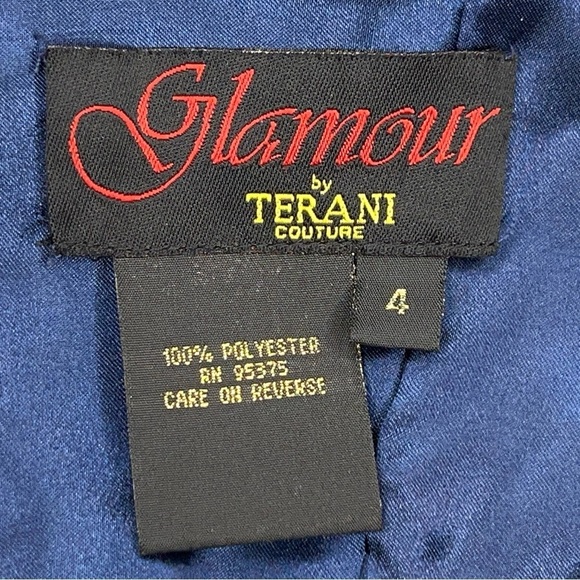 SIZE 4 GLAMOUR BY TERANI COUTURE FORMAL DRESS ALINE BLUE FLORAL GEMSTONE - Picture 13 of 15